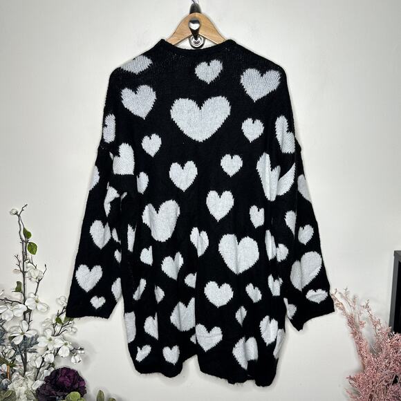 ANTHROPOLOGIE x MAEVE Halley Hearts Cardigan Sweater Black White Sz M/L {3W29} - Picture 5 of 7
